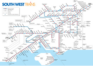 Carte du reseau de train urbain South West Trains de Londres