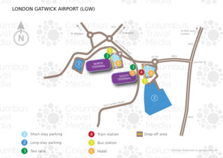 Carte du terminal et de l'aeroport London Gatwick (LGW)
