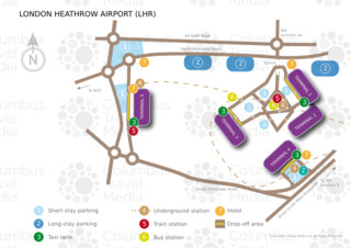 Carte du terminal et de l'aeroport London Heathrow (LHR)