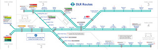 Carte du reseau de train urbain Docklands Light Railway (DLR) de Londres