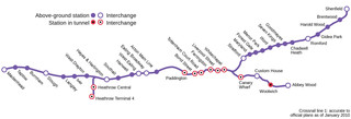 Carte du reseau de train urbain crossrail de Londres